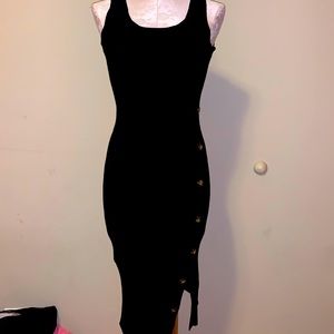 Black sweater dress with buttons on the side